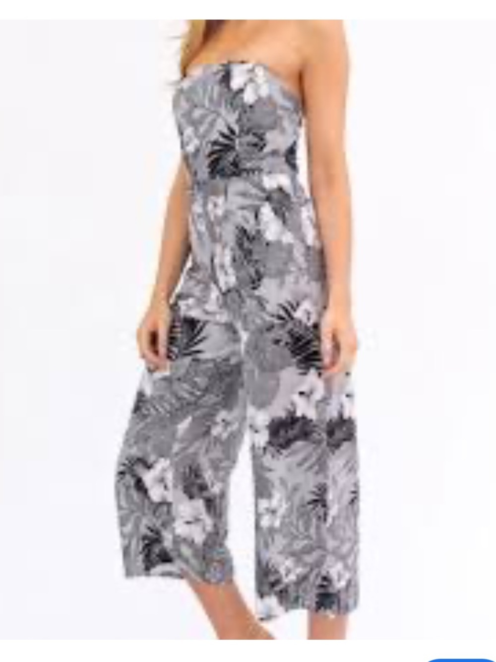 Gilli Black & White Strapless Floral Wide-Leg Jumpsuit‎